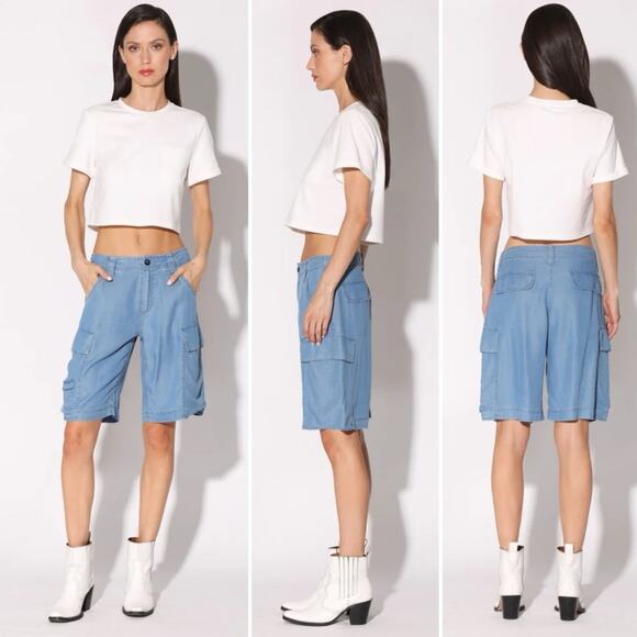 NEW WALTER BAKER $168 Medium Wash Theo Womens Cargo Shorts Chambray Blue NWT 2 - Picture 2 of 15